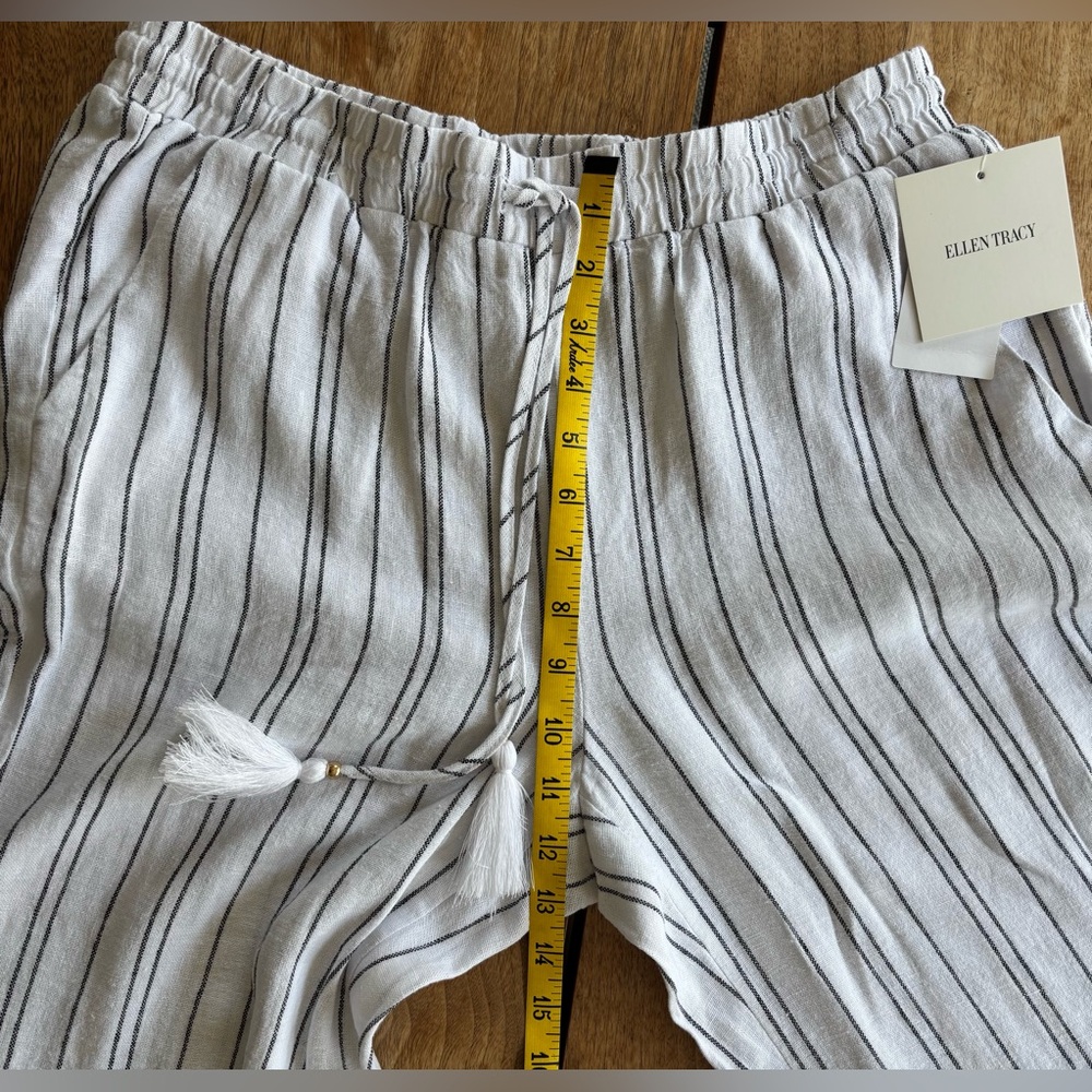 Ellen Tracy Linen Stripe Wide Leg Pants Women's Small White w/ Black pinstripes - Picture 14 of 15